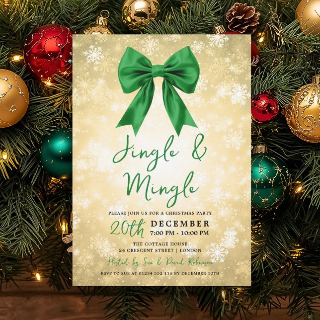 Invitation Jingle Mingle Noël Vert Or Merveille d'Hiver (Gold Green Jingle Mingle Christmas Winter Wonder Invitation)