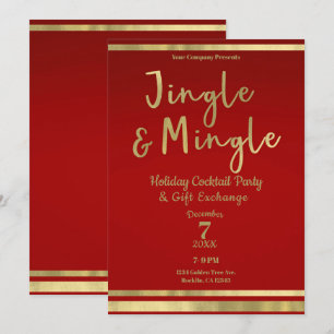 Invitation Jingle & Mingle Or Rouge Soirée de Noël d'entrepri