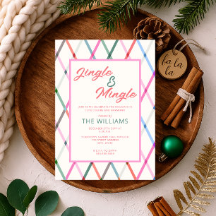 Invitation Jingle Mingle Pastel À damiers Motif Noël