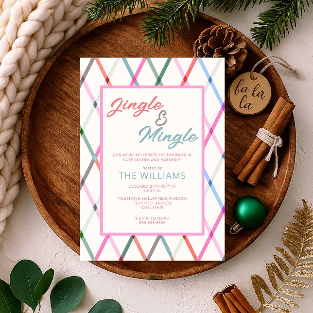 Invitation Jingle Mingle Pastel À damiers Motif Noël (Créateur téléchargé)