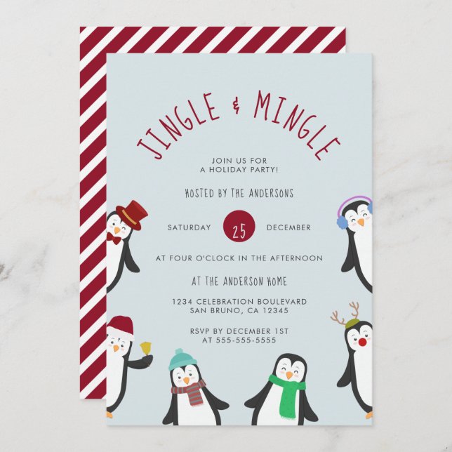 Invitation Jingle & Mingle Penguin (Devant / Derrière)