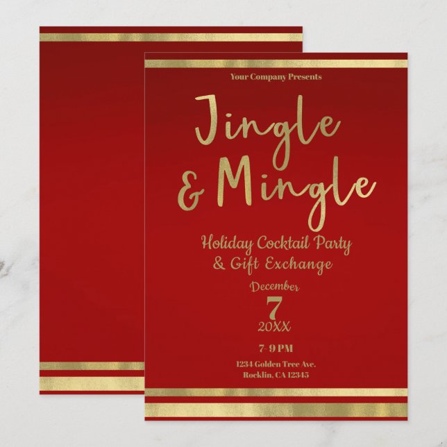 Invitation Jingle & Mingle Rouge Or Soirée d'entreprise de No (Devant / Derrière)