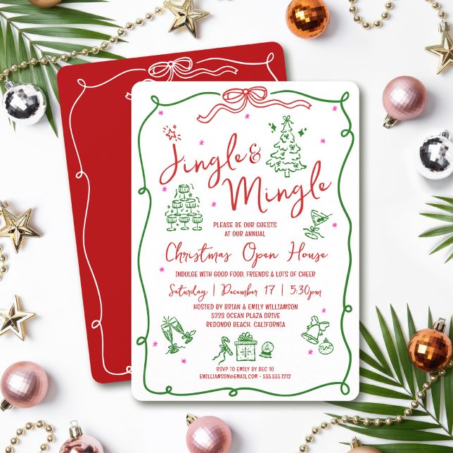 Invitation Jingle Mingle Rouge Vert Dessins à main levée Dood (Créateur téléchargé)