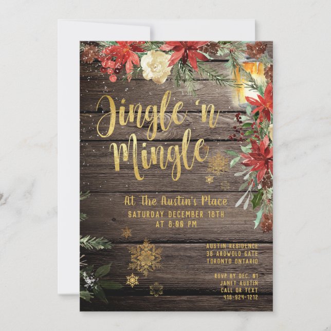 Invitation Jingle & Mingle Rustic Gold Calligraphy Party (Devant)