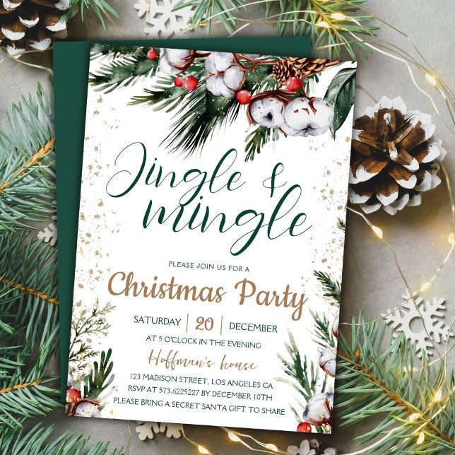 Invitation Jingle & Mingle | Soirée de Noël Pine Green (Créateur téléchargé)