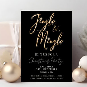 Invitation Jingle & Mingle Sparkle Script Noël Noir