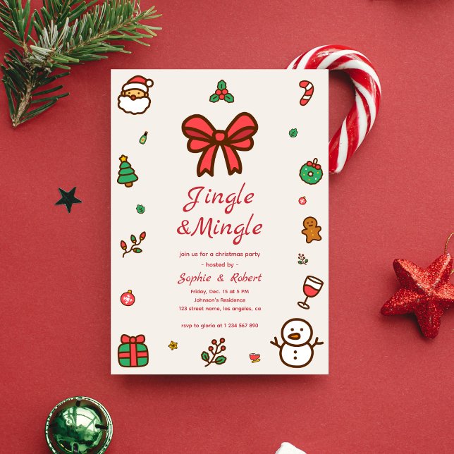 Invitation Jingle & Mingle Whimsy DoodFrame de Noël (Créateur téléchargé)
