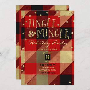 Invitation Jingle Plaid Buffalo Rouge Or & Mingle Holiday