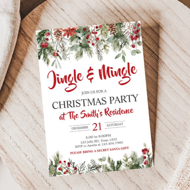 Invitation Jingle verdoyante et fête de Noël Mingle (Jingle and Mingle Christmas Party Invitation)