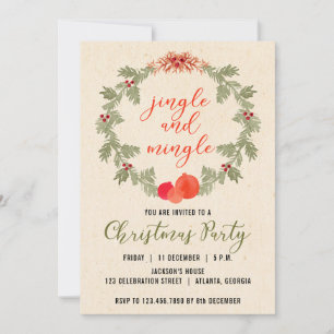 Invitation Jingle Vintage de couronne et fête de Noël de Ming
