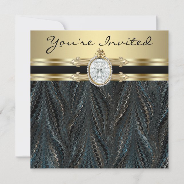 Invitation Joaillie Elégante Black Gold Womans fête d'anniver (Devant)