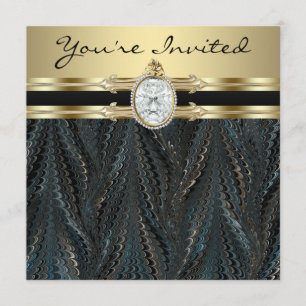 Invitation Joaillie Elégante Black Gold Womans fête d'anniver