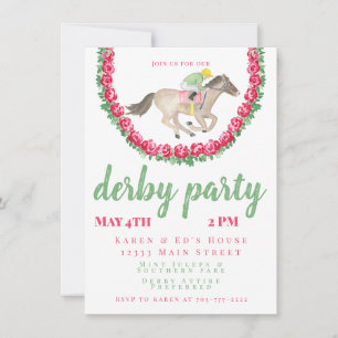Invitation Jockey Cheval Roses d'aquarelle Derby Party