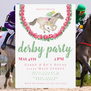Invitation Jockey Cheval Roses d'aquarelle Derby Party