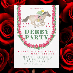 Invitation Jockey Cheval Roses d'aquarelle Derby Party