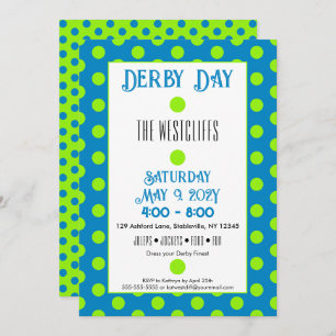 Invitation Jockey Dots en soie Vert et Bleu Derby