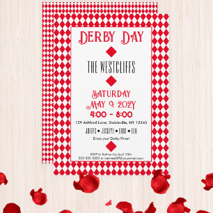 Invitation Jockey Soie Diamants Derby Rouge et Blanc
