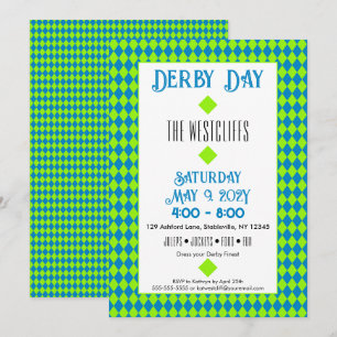 Invitation Jockey Soie Diamants Vert et Bleu Derby