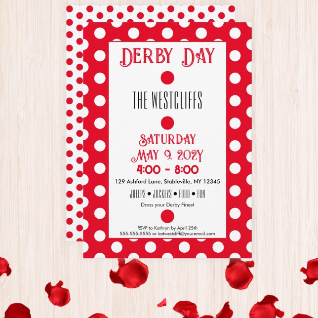 Invitation Jockey Soies Points Rouges et Blancs Derby (Red and White Polka Dots Jockey Silks Derby Horse Racing Party Invitation)