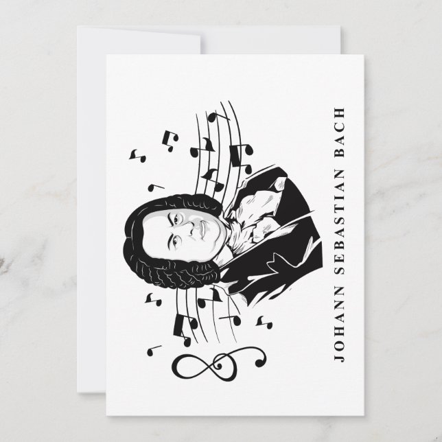 Invitation Johann Sebastian Bach Portrait et buste avec notes (Devant)