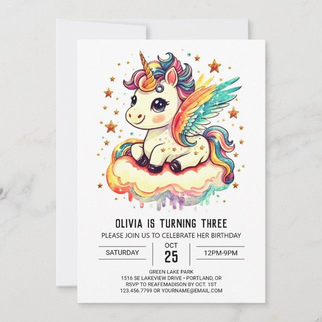 Invitation Joie d'anniversaire de licorne en ligne (Devant)