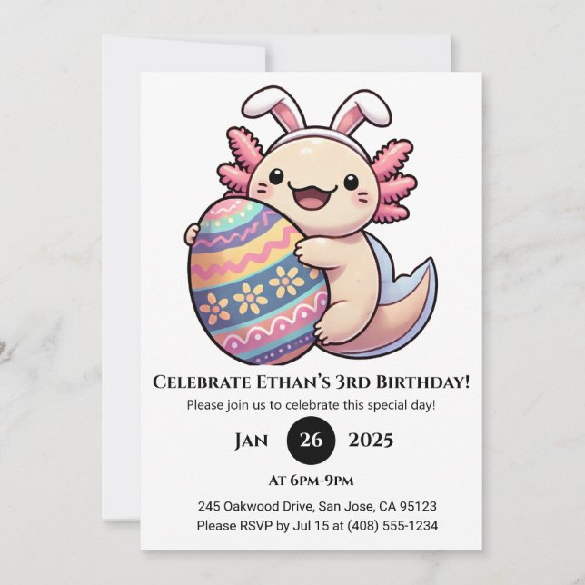 Invitation Joie d'anniversaire de Pâques Axolotl (Devant)