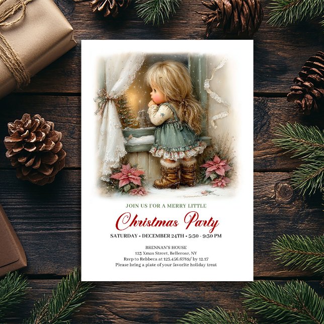 Invitation Joie des Fêtes Fille Mignonne Scène d'H (Holiday Cheer Invitation Cute Girl Winter Scene Art)