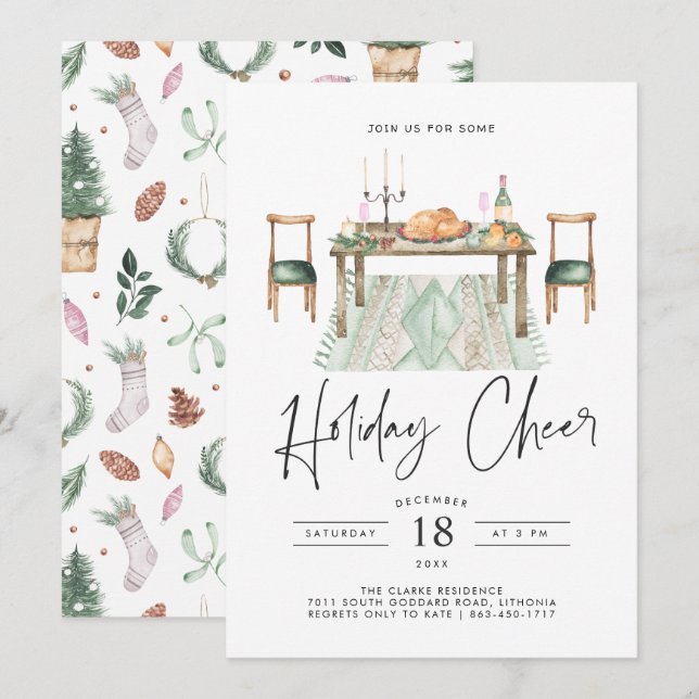 Invitation Joie des Fêtes | Soirée de Noël pour le dîner (Devant / Derrière)