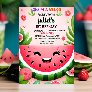 Invitation joie rose été un dans un melon premier 1er anniver