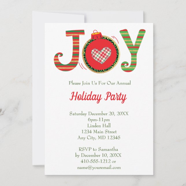 Invitation Joie Rouge Vert Fête de Noël (Devant)