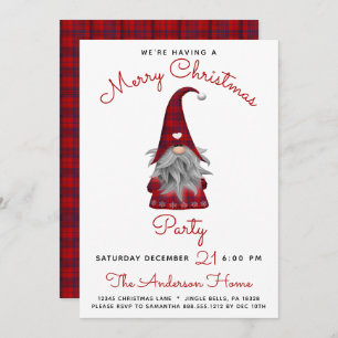 Invitation Joie Rustique Joyeuse Fête de Noël Plaid Gnome