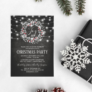 Invitation Joie Rustique Joyeux Noël Couronne Fête de Fins d'