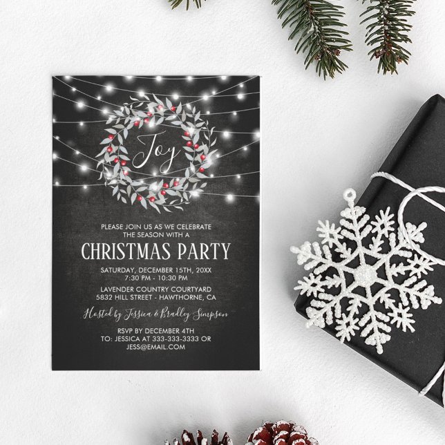Invitation Joie Rustique Joyeux Noël Couronne Fête de Fins d' (Créateur téléchargé)