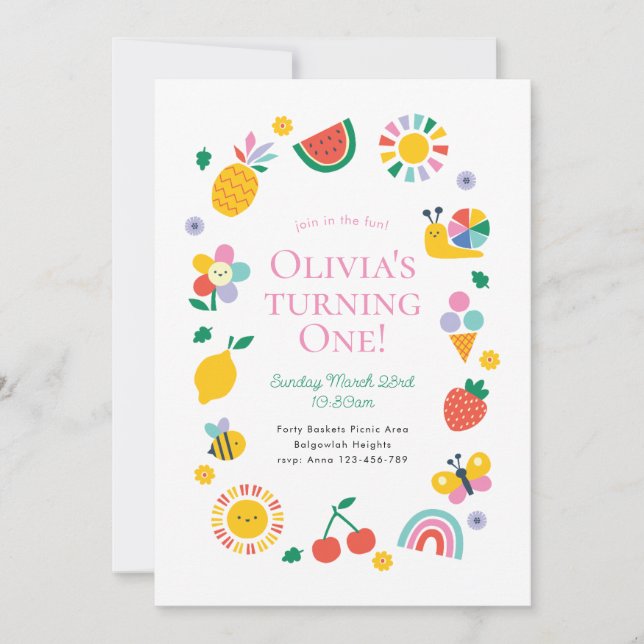 Invitation Join in the Fun Coloful Playful First Birthday (Devant)
