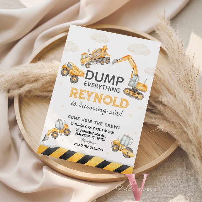 Invitation Join the Crew Dump Trucks Construction Birthday (Créateur téléchargé)