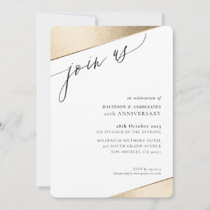 Invitation JOIN US calligraphie stylisée or bord formel noir
