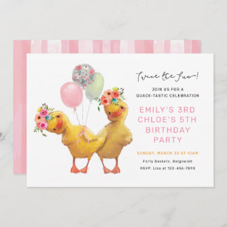 Invitation Joint Ducklings Birthday Invite, Siblings Friends