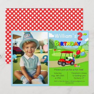 Invitation Joli 2ème anniversaire photo garçon chariot de gol
