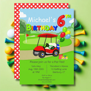 Invitation Joli 6ème Anniversaire Panier de Golf Rouge pour G