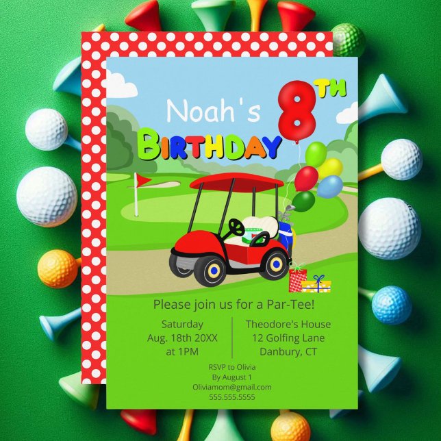 Invitation Joli 8e Anniversaire Panier de Golf Rouge pour Gar (Créateur téléchargé)