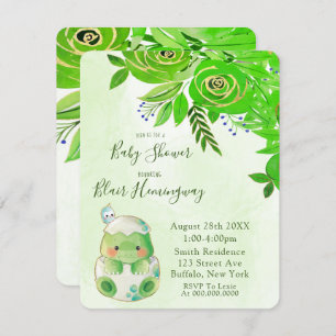 Invitation Joli Alligator Vert Baby shower de fleurs d'or
