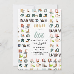 Invitation Joli Alphabet ABC Animaux Joyeux Anniversaire