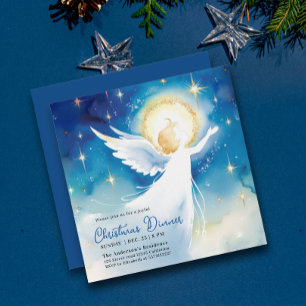 Invitation Joli ange bleu religieux nuit sainte aquarelle