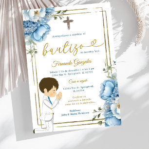 Invitation Joli Ange Garçon Espagnol Bautizo Bleu Poussiéreux