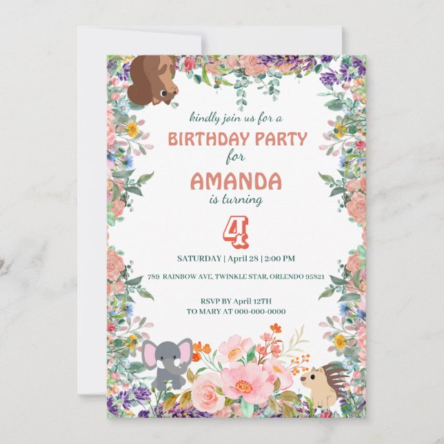 Invitation Joli animaux mignons Jungle Anniversaire (Devant)