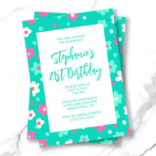 Invitation Joli Anniversaire 21 Ans Rétro Floral Saphyr Gras