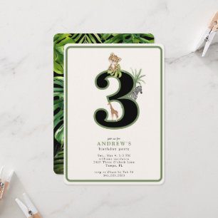Invitation Joli Anniversaire 3 ans Jungle Tropicale Animaux