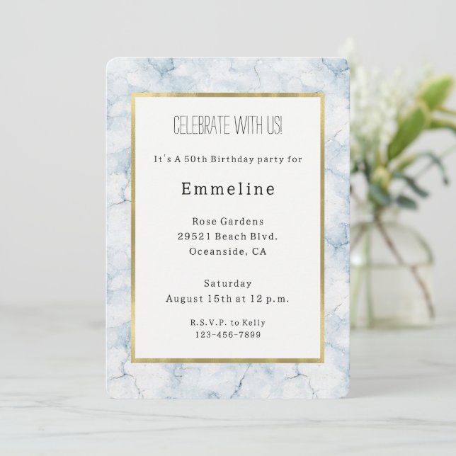 Invitation Joli Anniversaire Bleu Clair Chic (Debout devant)