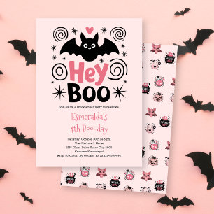 Invitation Joli Anniversaire Chauve-Souris Halloween Rose Boo