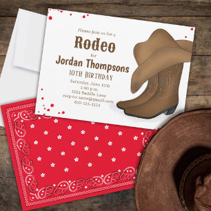 Invitation Joli Anniversaire Cowboy Rodeo Simple Rouge Bandan
